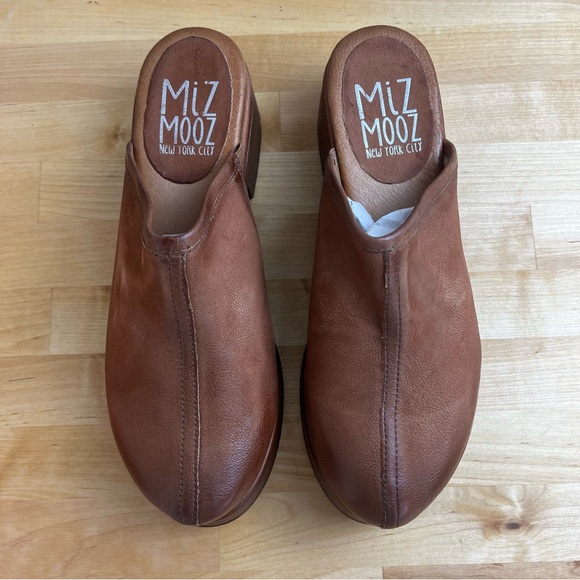 NEW Lunea Brandy Brown Leather Heel Clog Shoes Size 39 - Picture 2 of 12